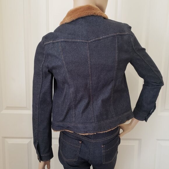 Y2K Faux Fur Denim Jacket & Jeans 2PC Set SZ S - Picture 8 of 15